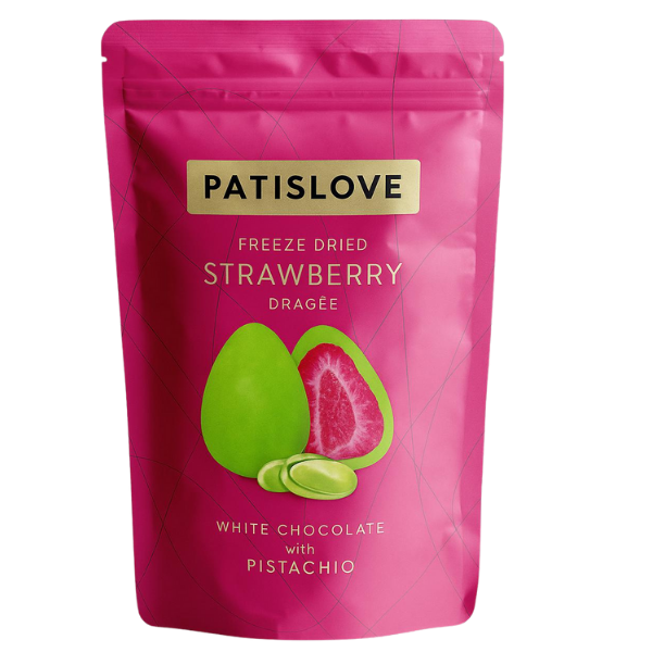 Patislove Çilekli Draje Antep Fıstıklı Sütlü Çikolatalı 80gr