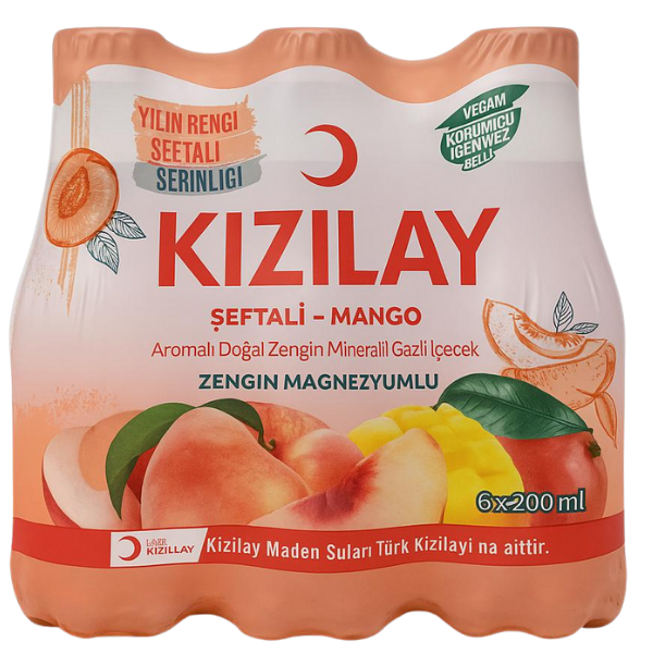 Kızılay Şeftali ve Mango Aromalı Doğal Zengin Mineralli Gazlı İçecek 6x200ml