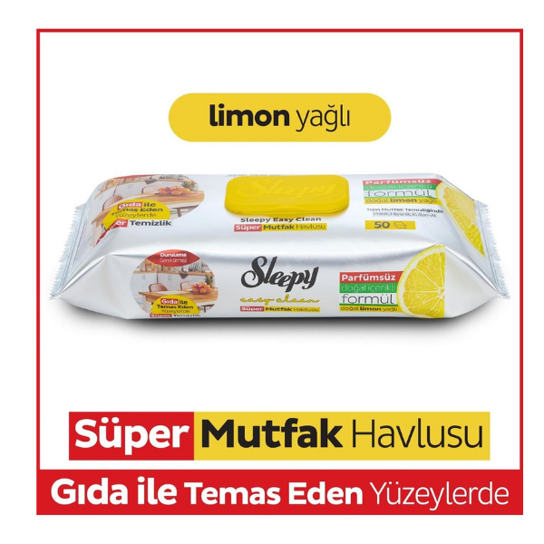 Sleepy Easy Clean Yüzey Temizlik Mutfak Havlusu - Mendili 50 Yaprak Limon Yağlı
